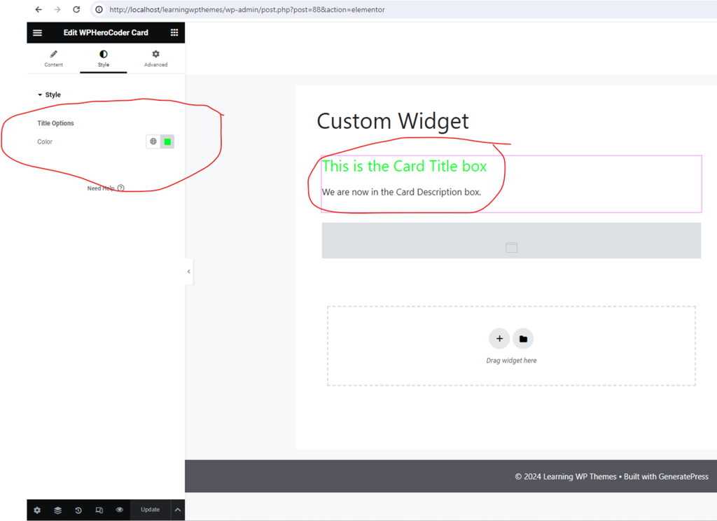 card style title color in elementor