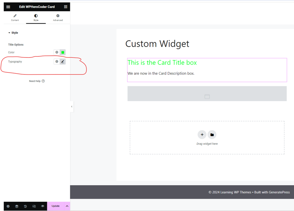 card style title typography in elementor