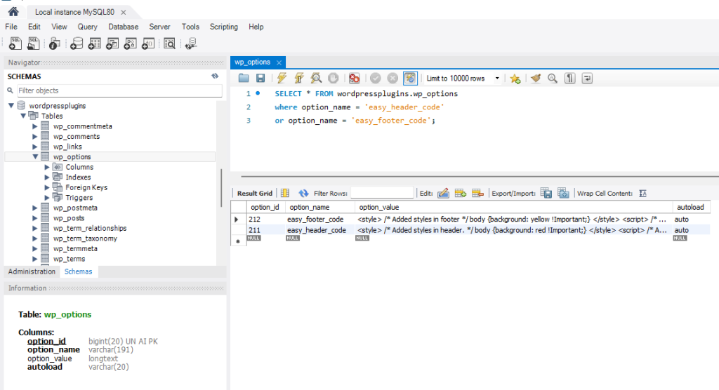 MQSQL Header Footer Update